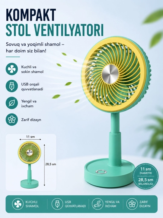 Mini ventilyator, ish stoli uchun, USB portativ - 
