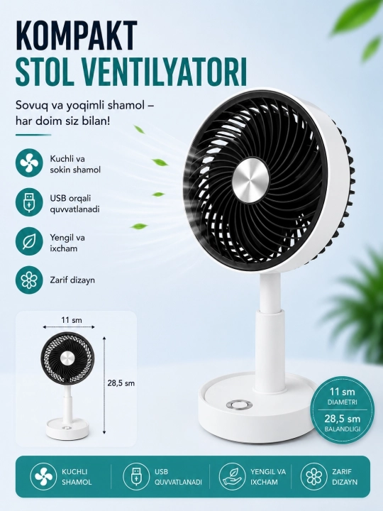 Mini ventilyator, ish stoli uchun, USB portativ - 