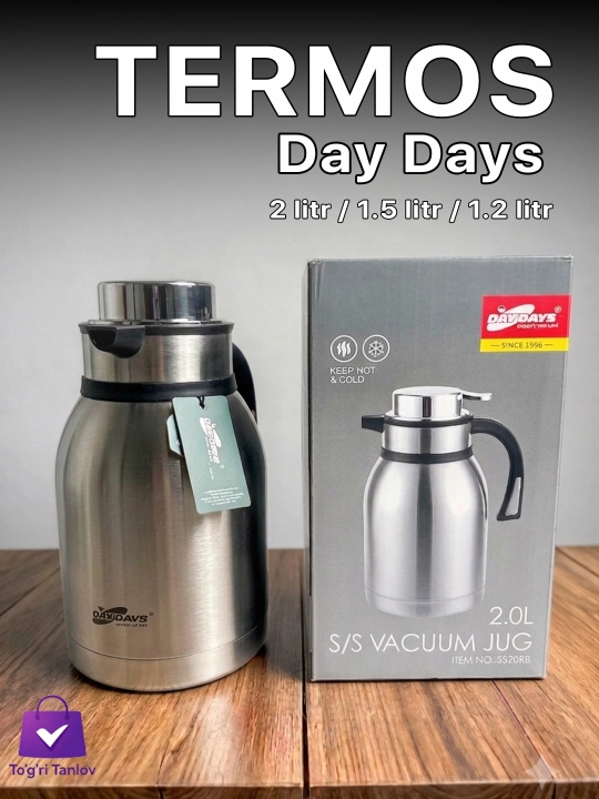 Термос Day Days, 2 л / 1.5 л / 1.2 л – для чая, кофе и горячих, холодных напитков - 
