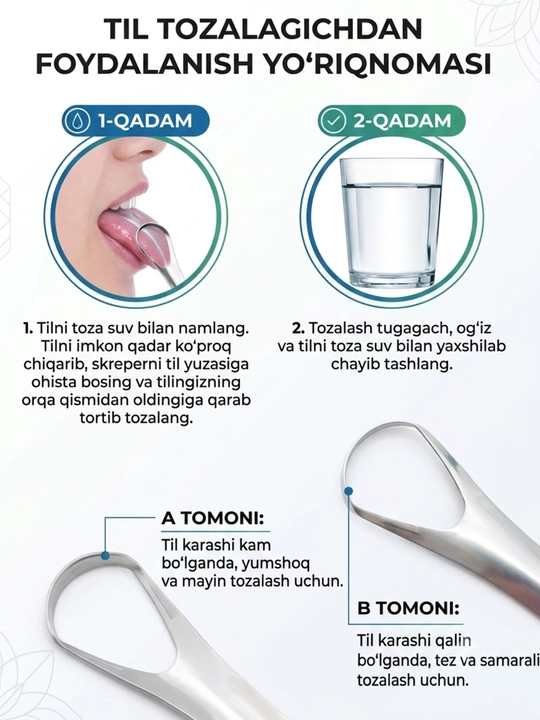 Tildagi karash va bakteriyalarni tozalash uchun til tozalagich- ssekrebok