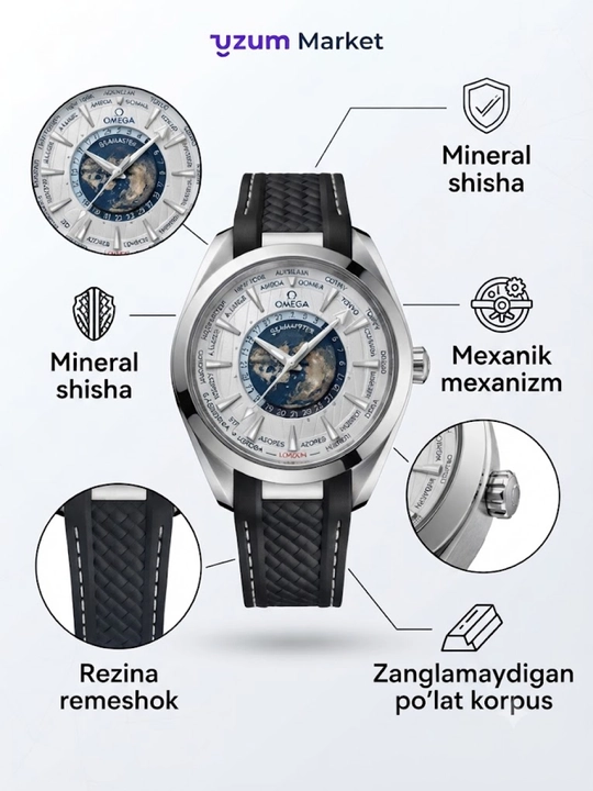 Erkaklar qo‘l soati Omega, rezina tasmali