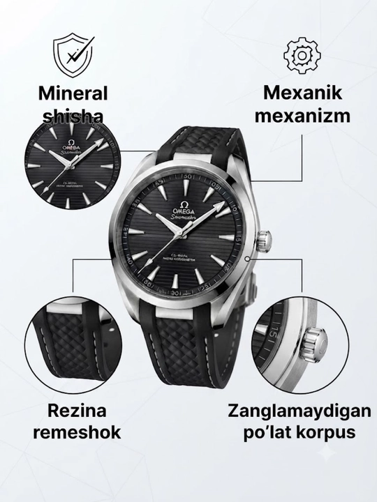Erkaklar qo‘l soati Omega, rezina tasmali