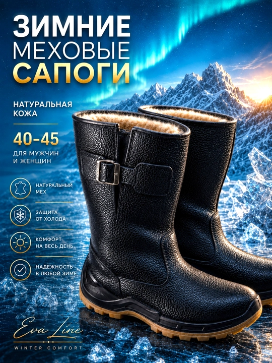 Мужские зимние сапоги из натуральной кожи с мехом, зимние кожаные сапоги с мехом - 