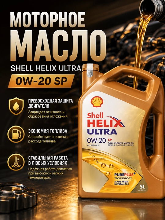 Motor moyi Shell Helix Ultra 0W-20 SP, 5 L, Germaniya - 