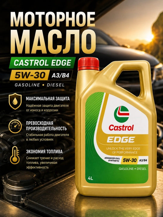 Motor moyi Castrol EDGE 5W-30 A3/B4 4L sintetik, benzin va dizel dvigatellari uchun - 