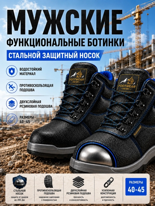 Erkaklar uchun metall himoyali botinka,metall himoyali ish botinkasi - 