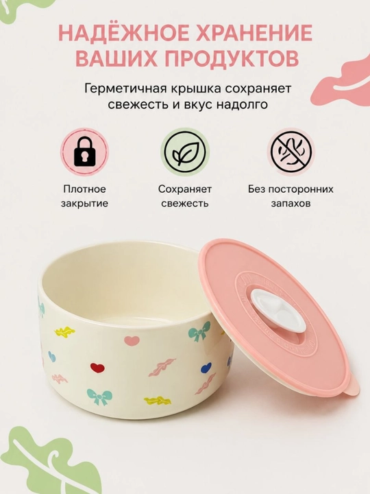 Набор керамических мисок с герметичными крышками, 3 предмета, контейнеры
