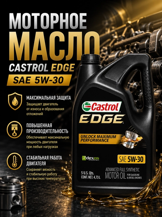 Motor moyi Castrol EDGE 5W-30 4.73L, to'liq sintetik dvigatel moyi - 