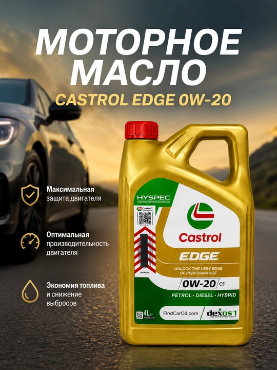 Motor moyi Castrol EDGE 0W-20 4L, to'liq sintetik dvigatel moyi - 