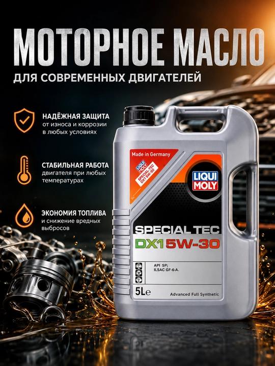 Motor moyi LIQUI MOLY Special Tec DX1 5W-30 5L, to'liq sintetik - 