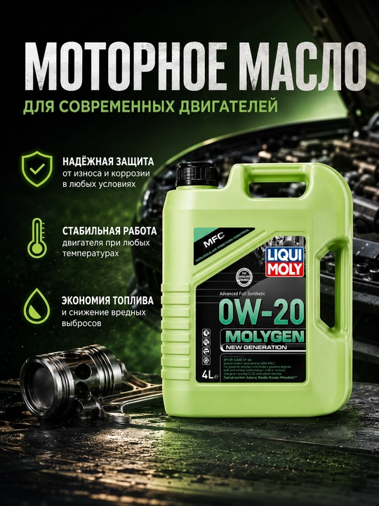 Motor moyi, Liqui Moly 0W-20 motor moyi 4L, Molygen New Generation, to'liq sintetik - 