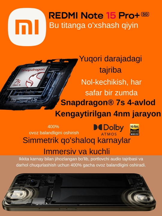 Redmi Note 15 Pro Plus 5G, 6500 мАч, Snapdragon® 7s 4-го поколения, камера 200 Мп, 100 Вт