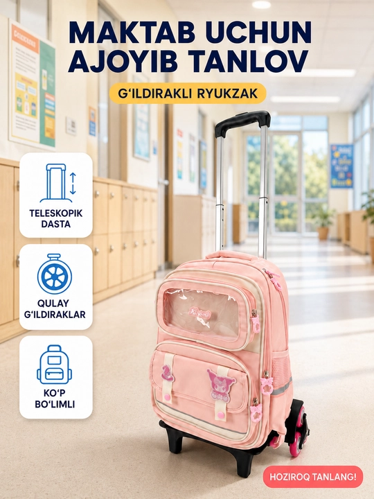G'ildirakli qizlar va bolalar uchun maktab aravali ryukzaklar - 