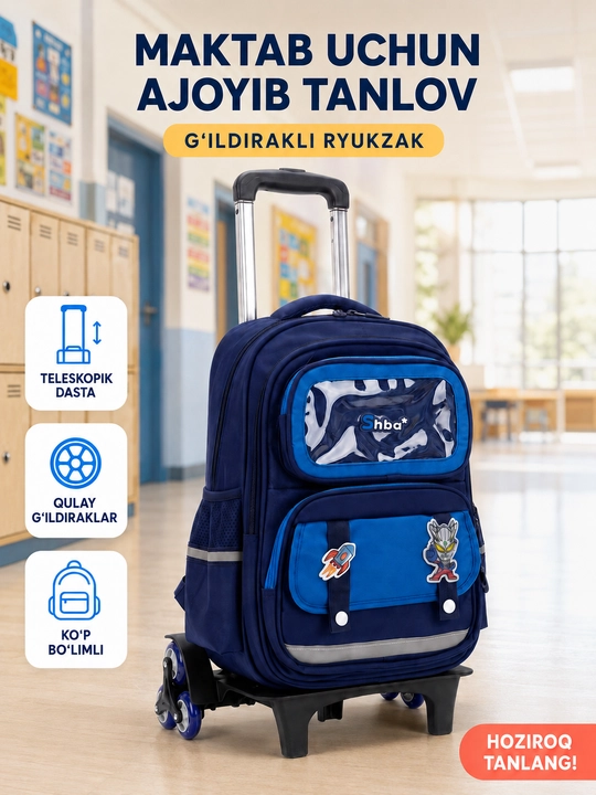 G'ildirakli qizlar va bolalar uchun maktab aravali ryukzaklar - 