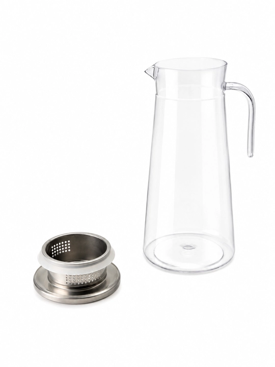 Sinmaydigan plastik grafin 1,6 l, metall filtrli qopqoq, suv, kompot va limonad uchun