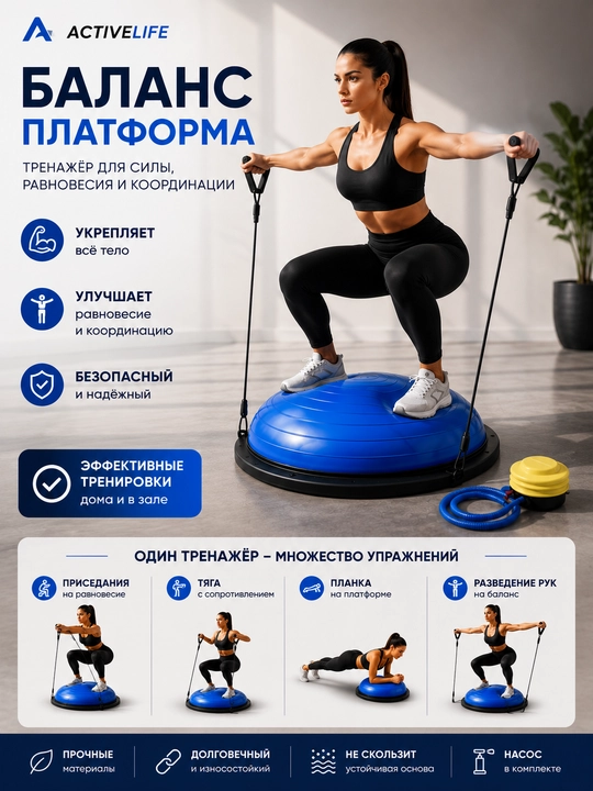 Балансировочная платформа, полусфера, баланс борд - 