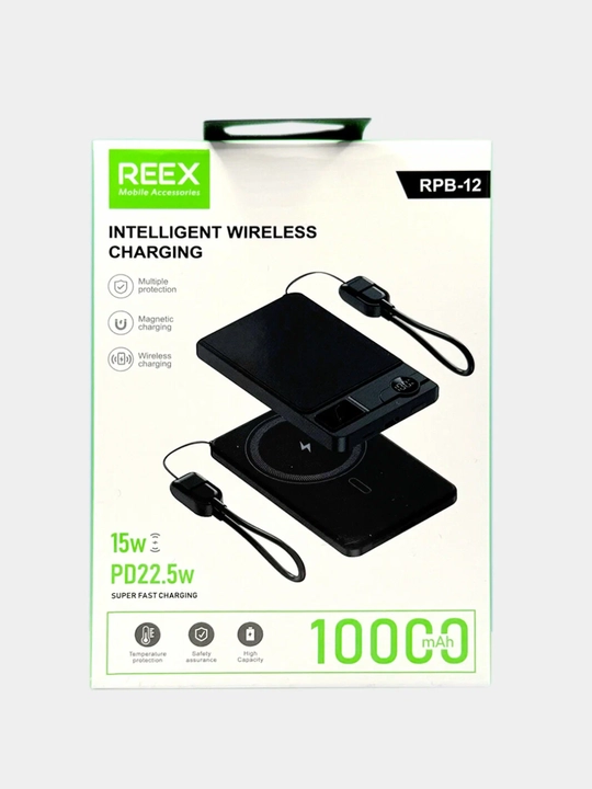 REEX RPB-12 Magnetic Power Bank 10000mAh, 22.5W PD, 15W simsiz zaryadlash