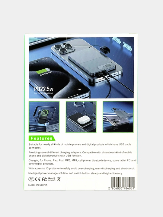 REEX RPB-12 Magnetic Power Bank 10000mAh, 22.5W PD, 15W simsiz zaryadlash