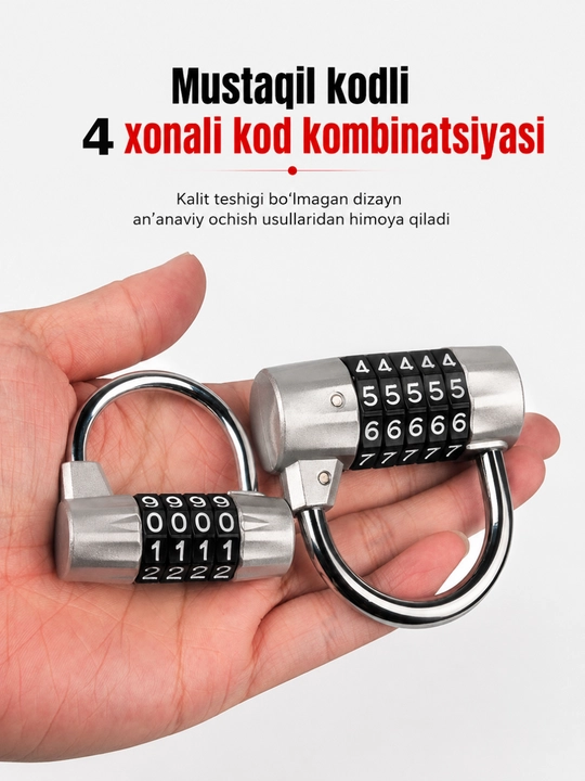 Parolli metall qulf (kalitsiz), kodli qulf (4 xonali)