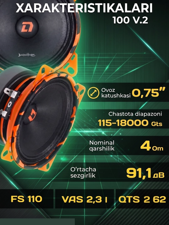 Автомобильные динамики DL Audio Barracuda 100 V.2 (10 см, 55 Вт)