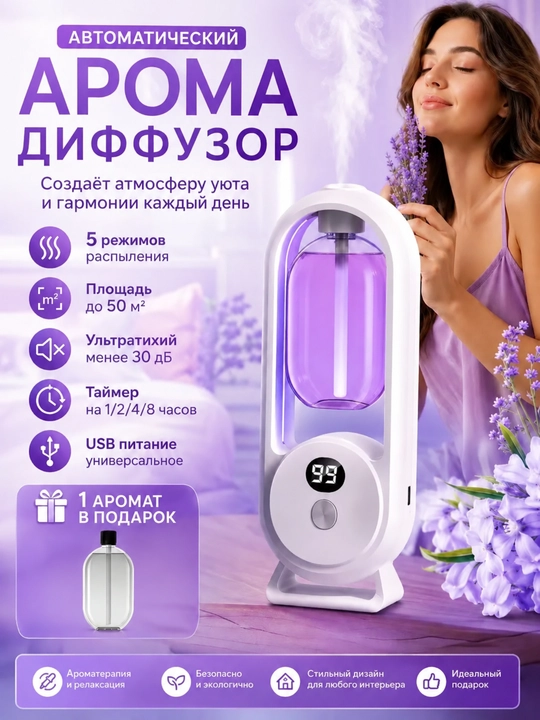 Uy uchun avtomatik havo tozalagich, xushbo'y hid tarqatgich va 1 shisha sovg'a, NS-08 - 