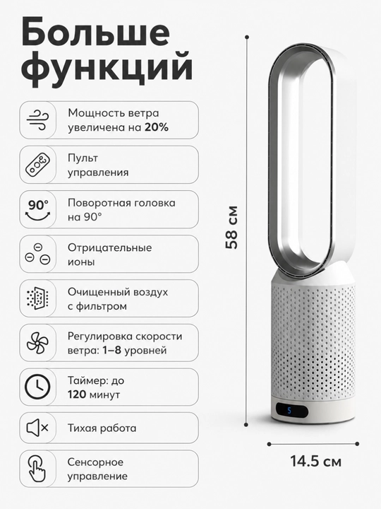 Parraksiz xonadon ventilyatori pultli havo tozalagich va ionizator polga qo'yiladigan