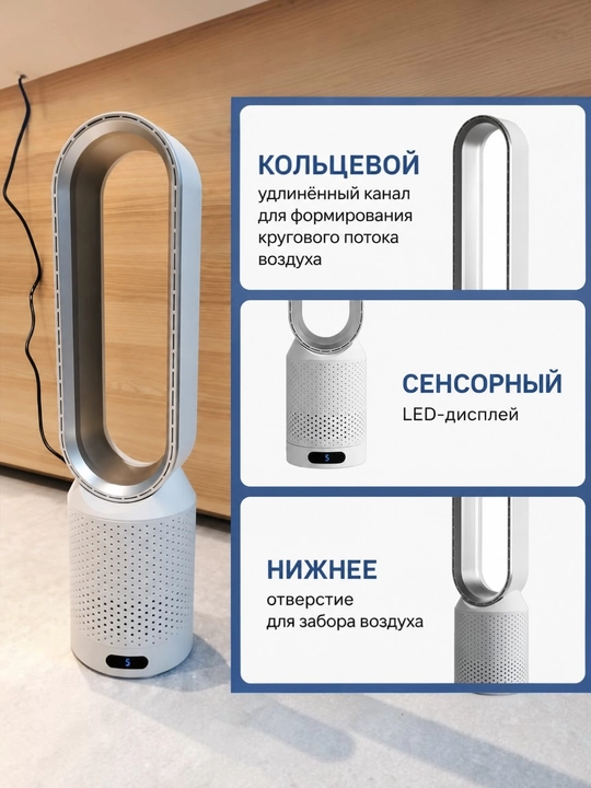 Parraksiz xonadon ventilyatori pultli havo tozalagich va ionizator polga qo'yiladigan