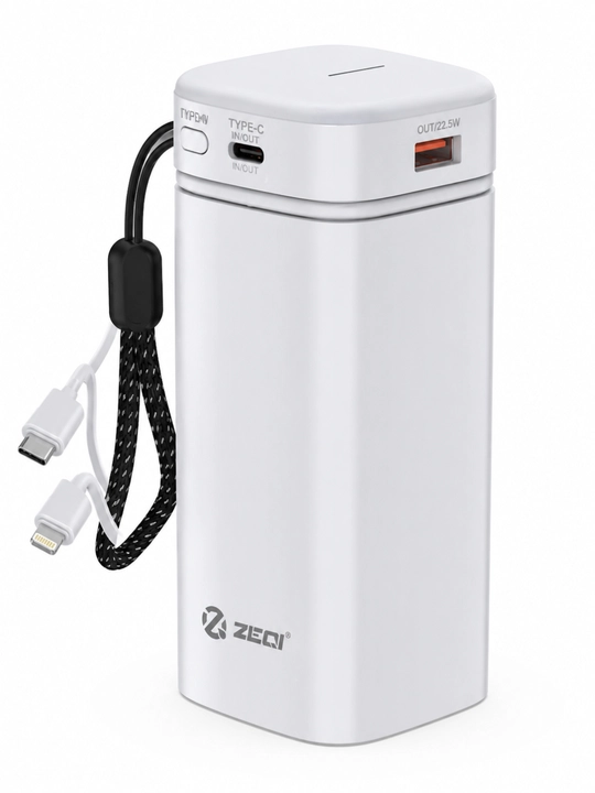 ZEQI ZE-X57 Power Bank 20000 mAh 22.5W, ichki kabelli, Type-C, Lightning