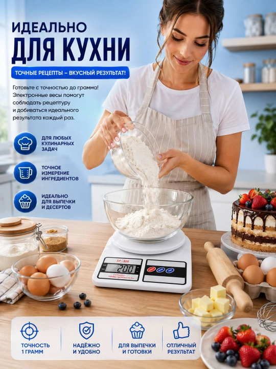 Электронные кухонные весы мини, до 10кг, батарейки в комплекте