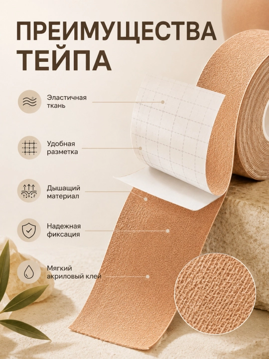 Кинезиотейп для лица и тела, косметический и спортивный тейп, 5 см × 5 м