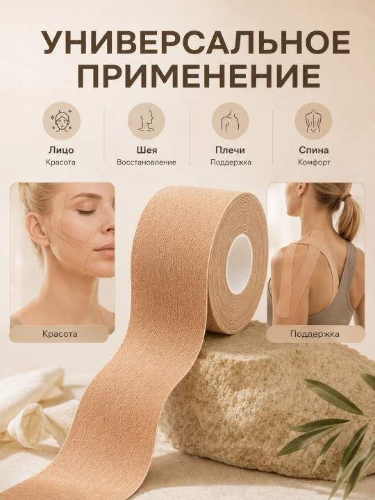 Кинезиотейп для лица и тела, косметический и спортивный тейп, 5 см × 5 м