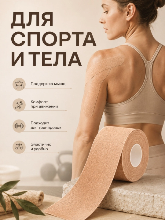 Кинезиотейп для лица и тела, косметический и спортивный тейп, 5 см × 5 м