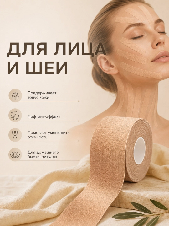 Кинезиотейп для лица и тела, косметический и спортивный тейп, 5 см × 5 м