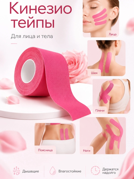 Кинезиотейп для лица и тела, косметический и спортивный тейп, 5 см × 5 м