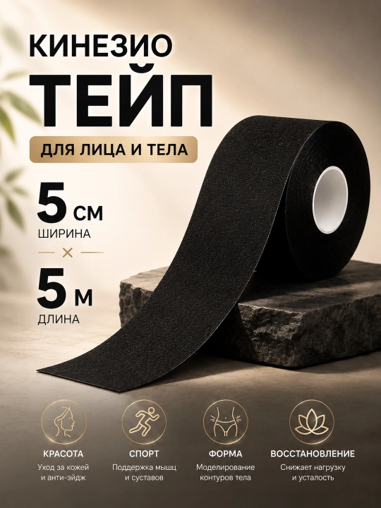 Кинезиотейп для лица и тела, косметический и спортивный тейп, 5 см × 5 м - 