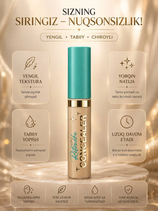 Retouche Concealer yuz uchun konsiler, yengil tekstura, tabiiy qoplash, uzoq davom etuvchi - 