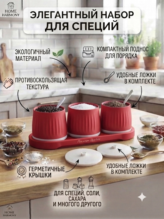 Набор пластиковых контейнеров для специй, чая, соли, сахара, 3 шт. в упаковке - 