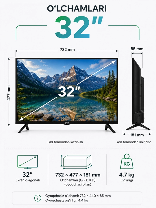 Телевизор Artel UA32H3200 32" HD Smart Android TV, Wi-Fi, Bluetooth, чёрный
