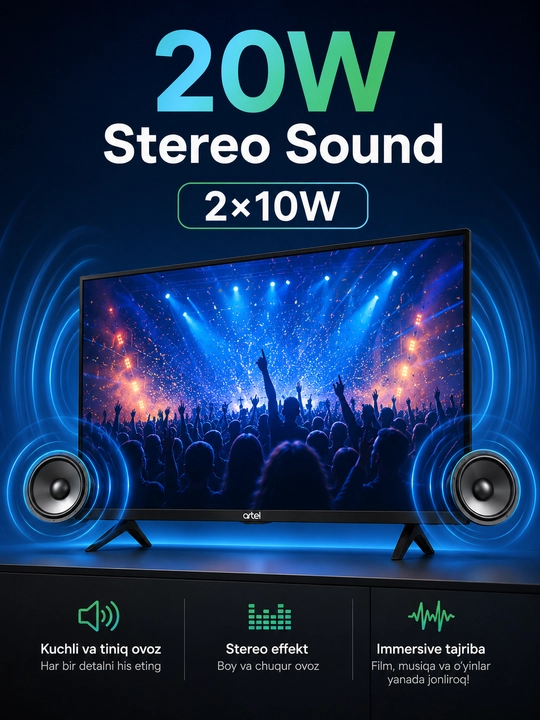 Телевизор Artel UA32H3200 32" HD Smart Android TV, Wi-Fi, Bluetooth, чёрный