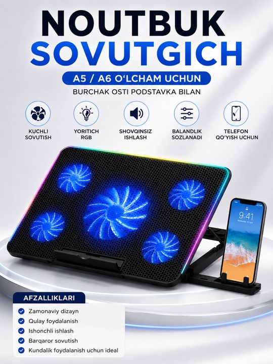 Noutbuk uchun sovutuvchi taglik 1 ta va 2 talik ventilyator modellarini tanlang - 
