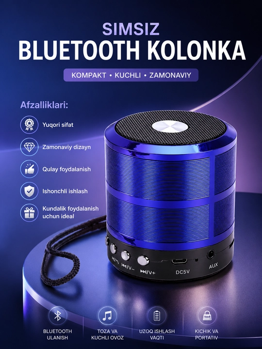 Портативная Bluetooth колонка WS-887 с FM, USB, TF, AUX беспроводной динамик - 