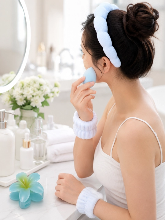 Подарочный набор для девочек, 5 предметов: SPA-повязка, спонж, крабик и 2 нарукавника