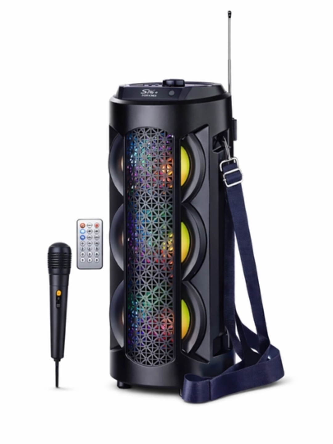 Ko‘p funksiyali Bluetooth karaoke kolonkasi RGB LED, simsiz mikrofon va pult bilan