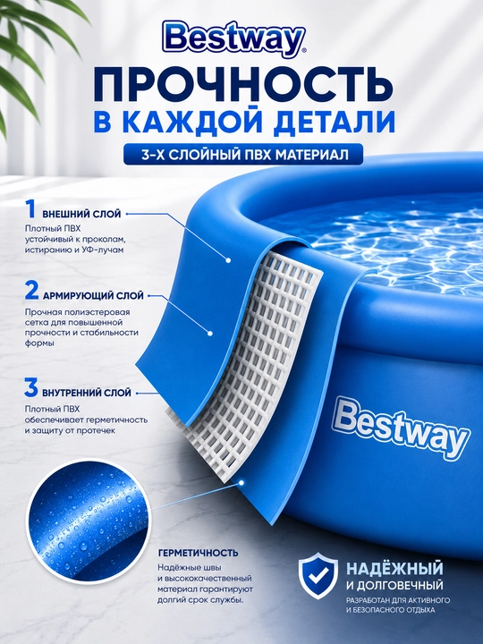 BESTWAY basseyn, dumaloq puflanadigan hovuz, uy va dala hovli uchun