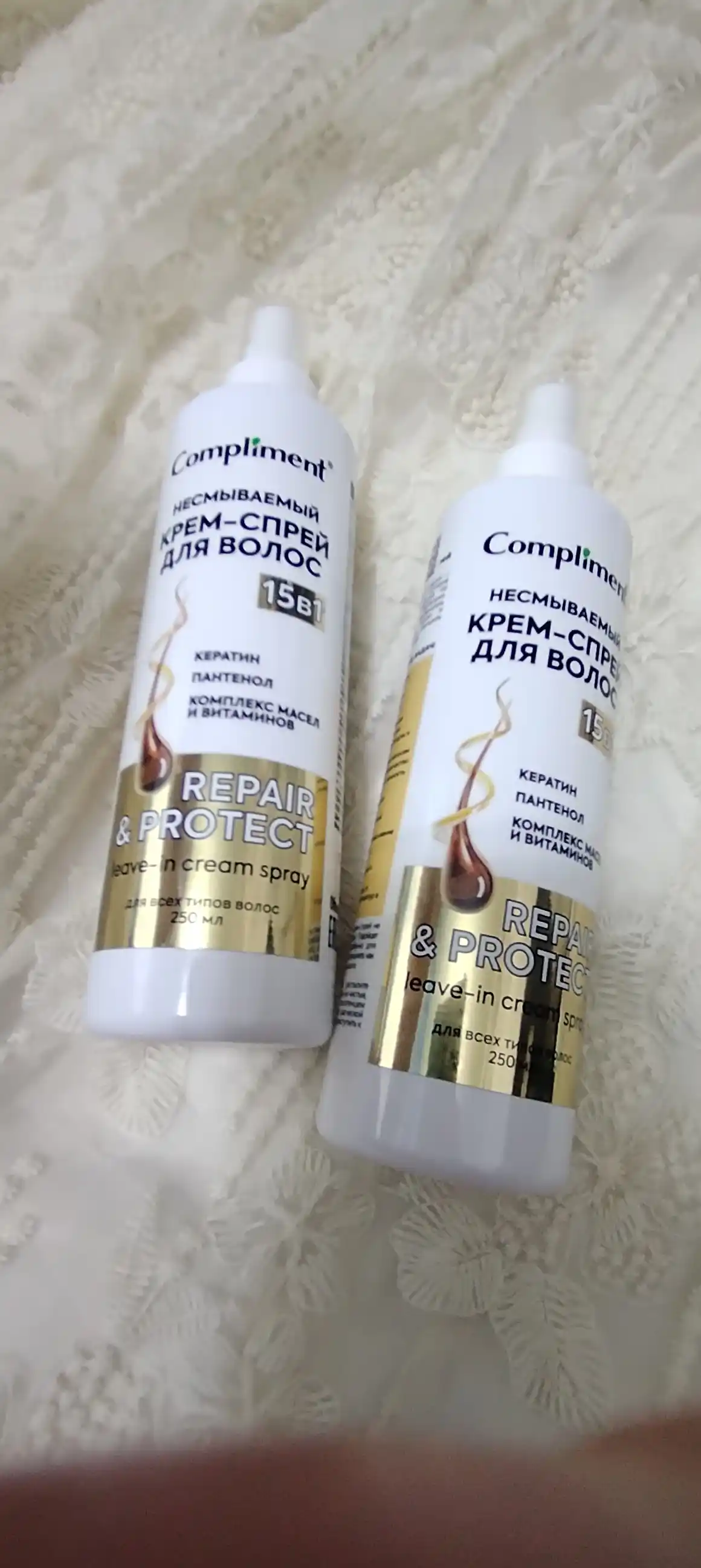 Compliment soch uchun sprey 15 tasi 1 da, soch uchun termal himoya, 250 ml