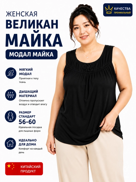 Женская, майка великан, большой размер, стандартный, модальная майка, идеальна для лета - 