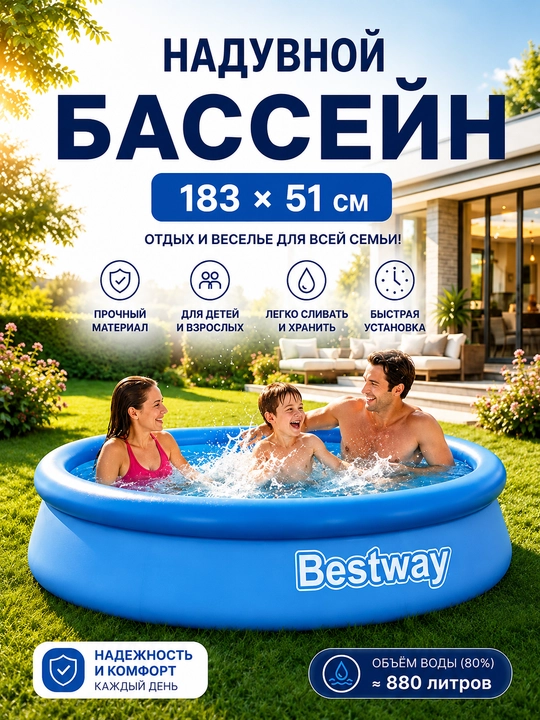 BESTWAY basseyn, dumaloq puflanadigan hovuz, uy va dala hovli uchun - 