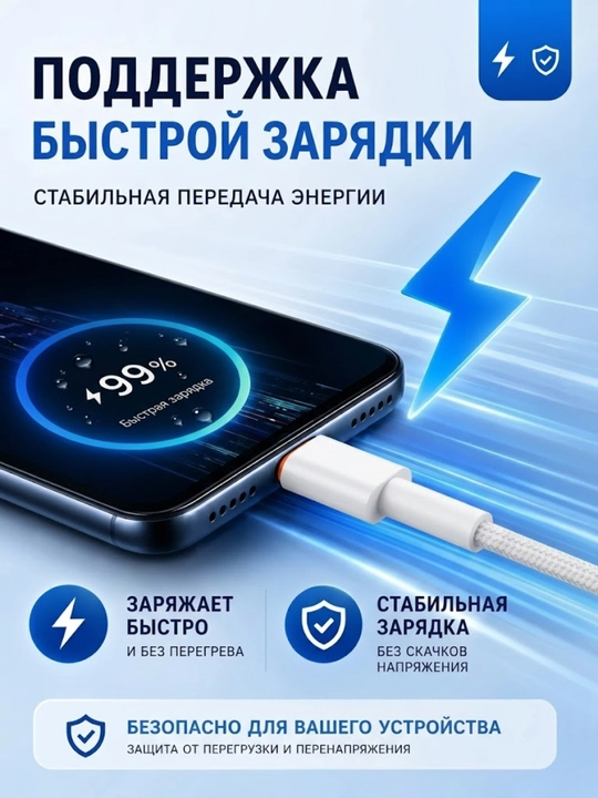 Кабель USB-A на Type-C (60W, 3.0A) для экстремально быстрой зарядки и передачи данных
