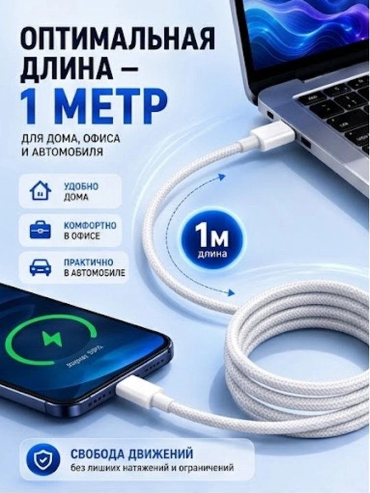 Кабель USB-A на Type-C (60W, 3.0A) для экстремально быстрой зарядки и передачи данных