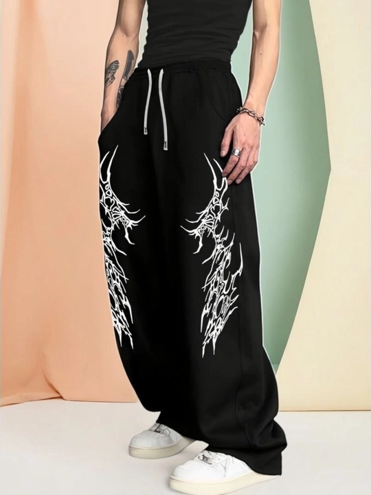Erkaklar uchun Y2K Baggy Jogger shim, keng fason, grafik printli streetwear shim - 